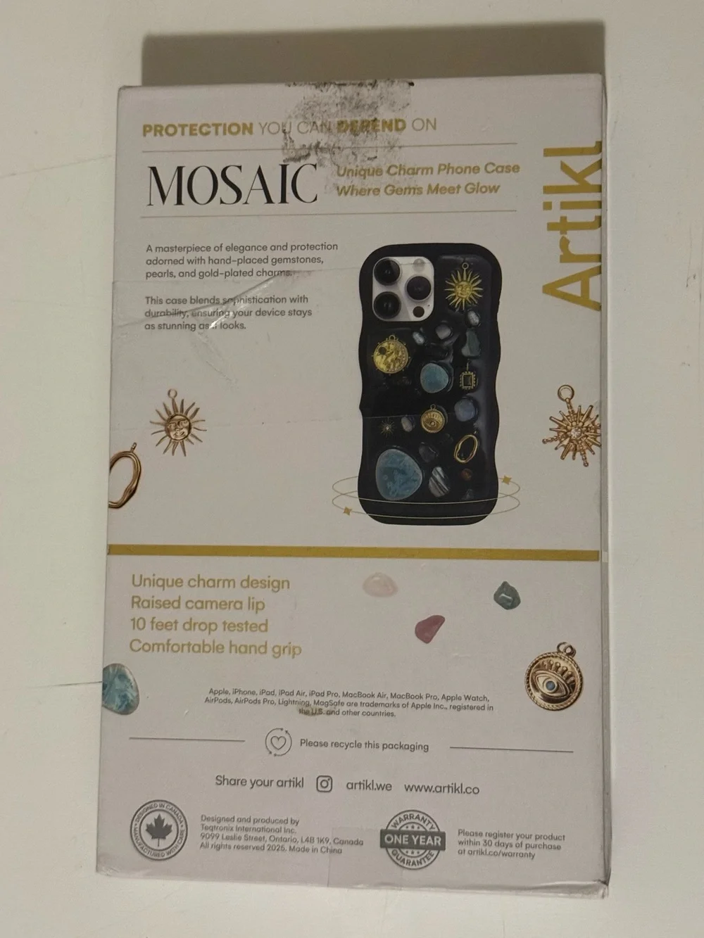 Black Phone Case with Turquoise Gemstones & Gold Sun Charms